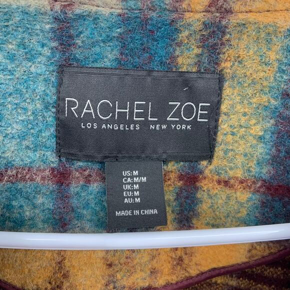 Rachel Zoe Wool Blend Multicolor Retro Plaid Open Coat Size M Dark Academia - Picture 3 of 6